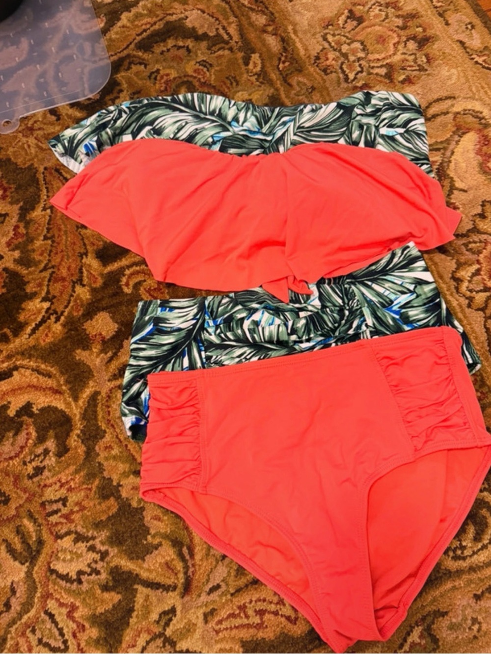 Bandeau Bikini Set (2) Leaf Print and Orange All Small Sizes
